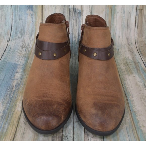 Clarks Addiy Zoie Ankle Boots Size 7.5 Brown Leather Side Zip Studded Booties - Picture 4 of 10